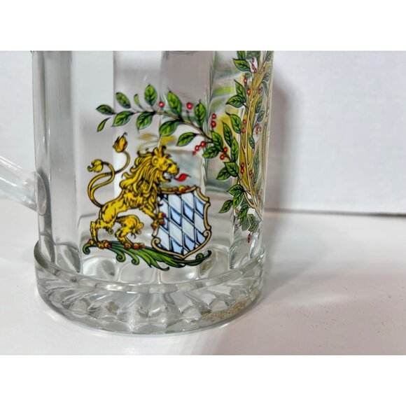 Vintage German Glass Beer Stein With Lid & Bavaria Coat Of Arms Design - Picture 6 of 10